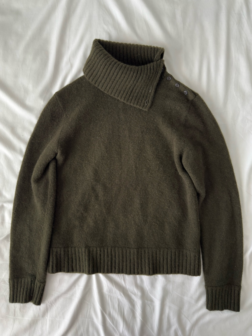 Vintage Ralph Lauren Cashmere Wool Sweater Turtleneck Button Shoulder Green